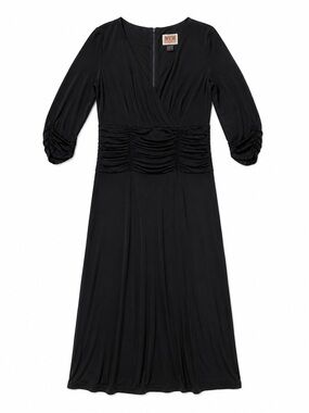 Nue by Shani Black Ruched-Waist Midi Dress Size 8